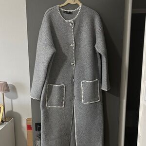Lyla & Luxe Long Sweater Coat with White Trim